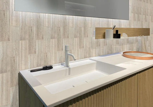 Desert Sand Beige Marble Subway Tile Bathroom Backplash