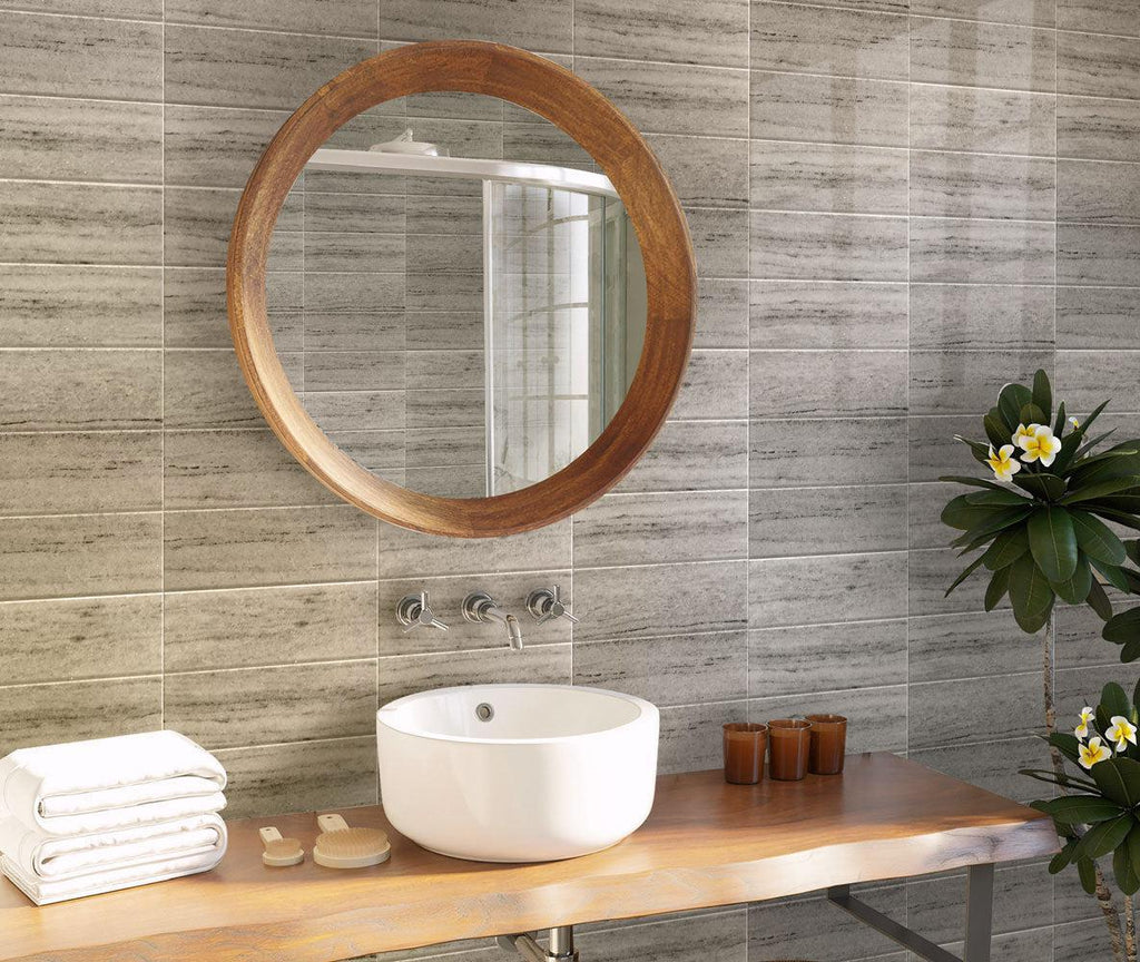 Desert Sand Marble Subway Tile Bathroom Vanity Wall