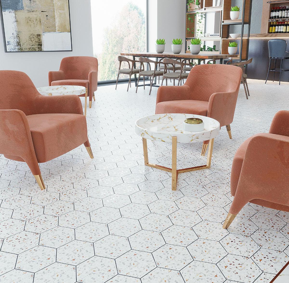Desert Sand Terrazzo Hex Porcelain Tile | Tile Club