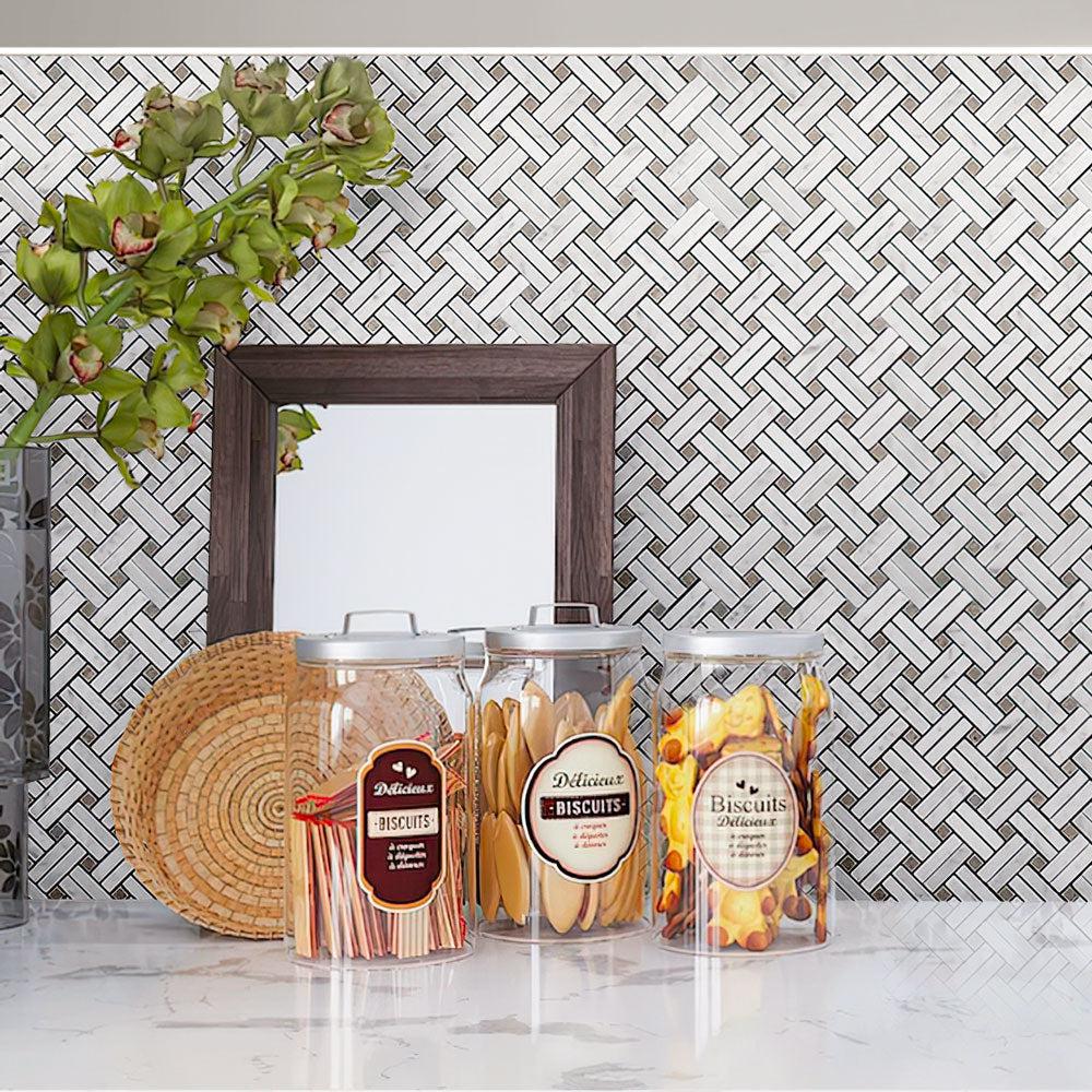 Diagonal Double Weave Carrara Marble Mosaic Tile | Tile Club
