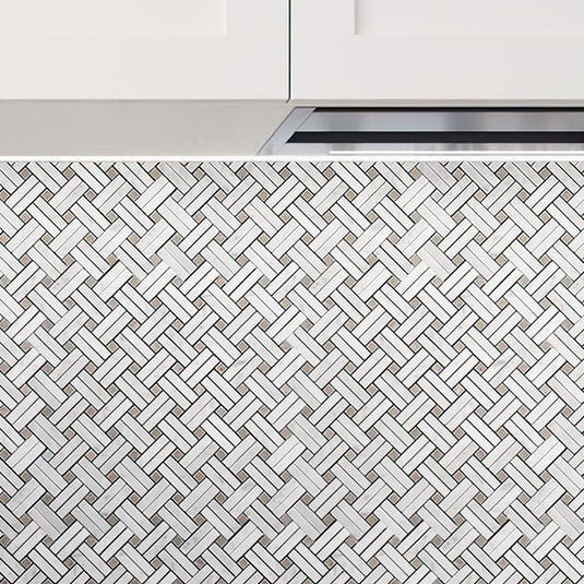 Diagonal Double Weave Carrara Marble Mosaic Tile | Tile Club