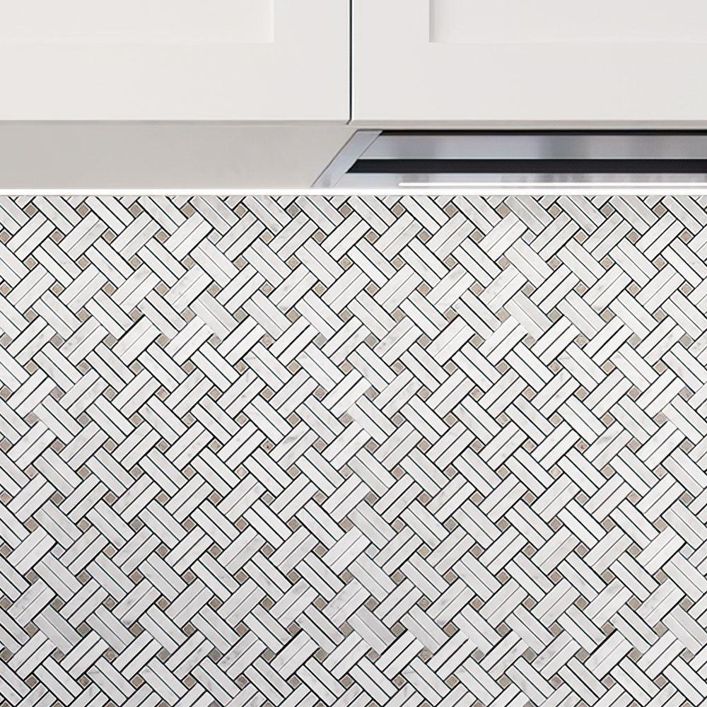 Diagonal Double Weave Carrara Marble Mosaic Tile | Tile Club