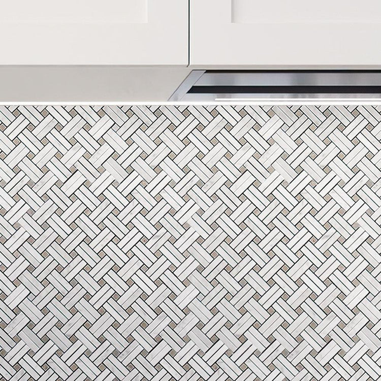 Diagonal Double Weave Carrara Marble Mosaic Tile | Tile Club