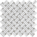 Diagonal Double Weave Carrara Marble Mosaic Tile Sample