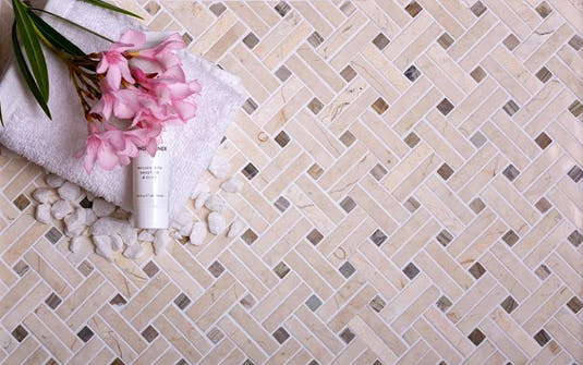 Diagonal Double Weave Crema Marfil Marble Mosaic Tile | Tile Club