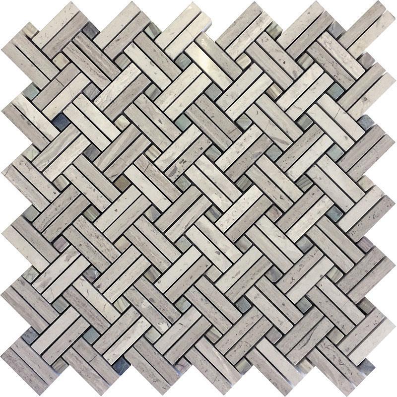 Diagonal Double Weave Wooden Beige Marble Mosaic Tile