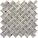 Diagonal Double Weave Wooden Beige Marble Mosaic Tile Sample