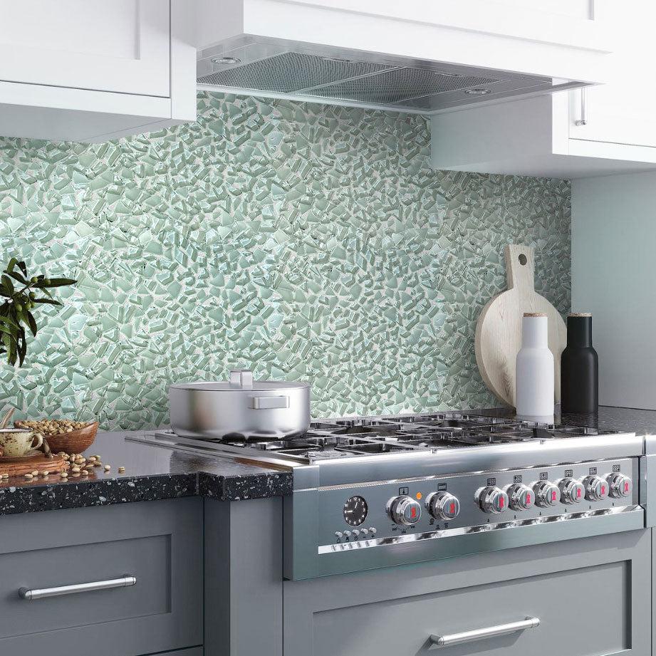 Diamond Aqua Glass Pebble Mosaic Tile backsplash