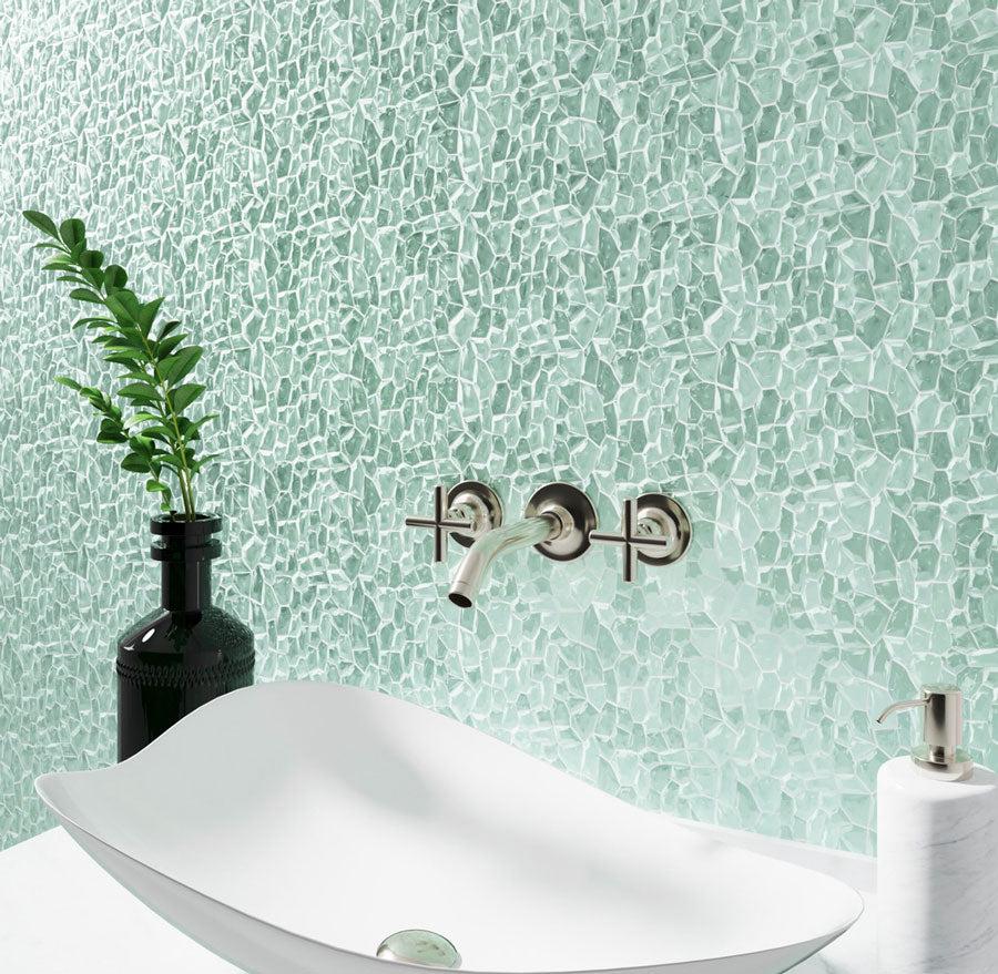 Diamond Aqua Glass Pebble Mosaic Tile Bathroom Vanity Backsplash
