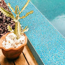 Diamond Blue Glass Pebble Mosaic Tiled Pool Side