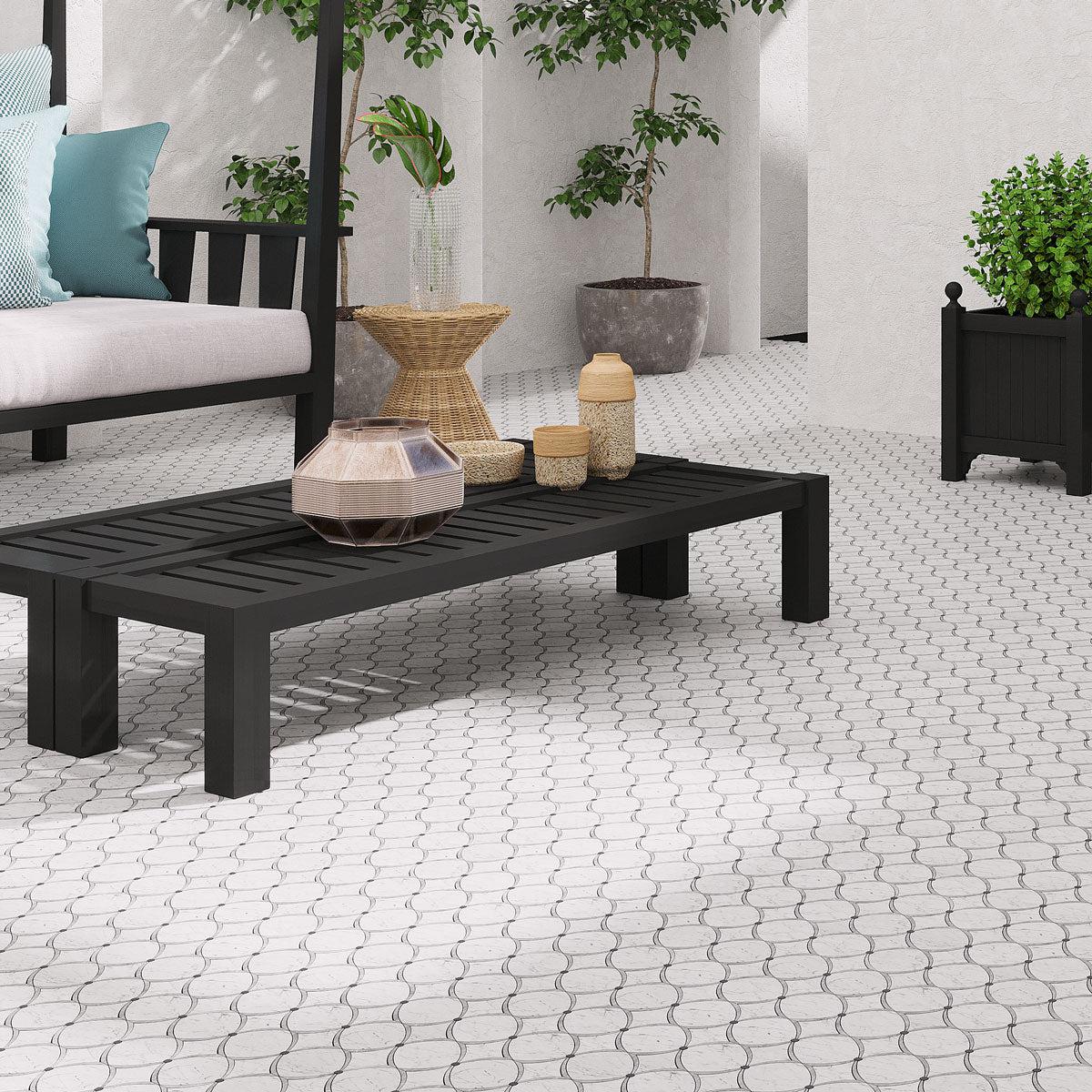 Diamond Chain Marble Mosaic covered patio tile floor