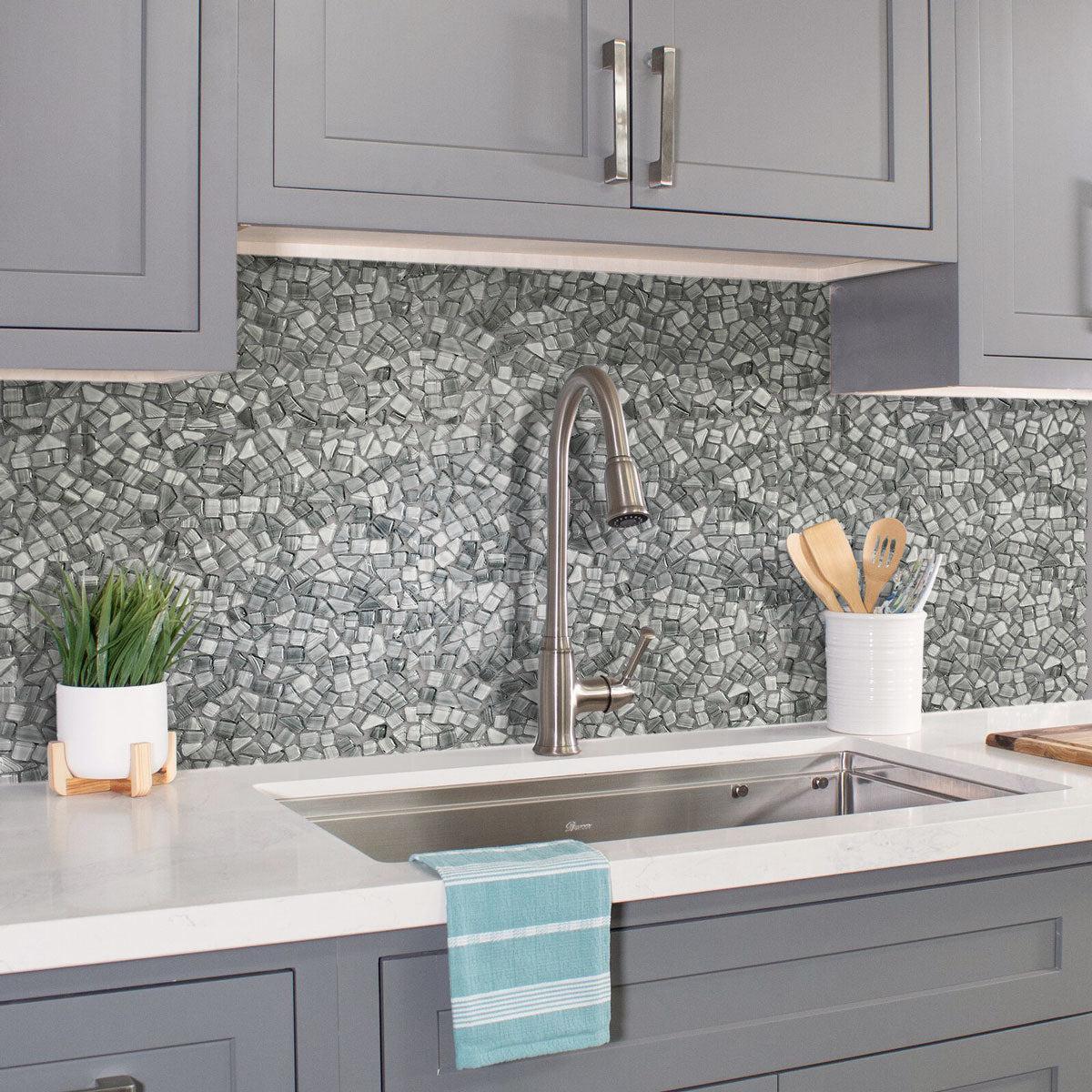 Diamond Grey Glass Pebble Mosaic Tile | Tile Club