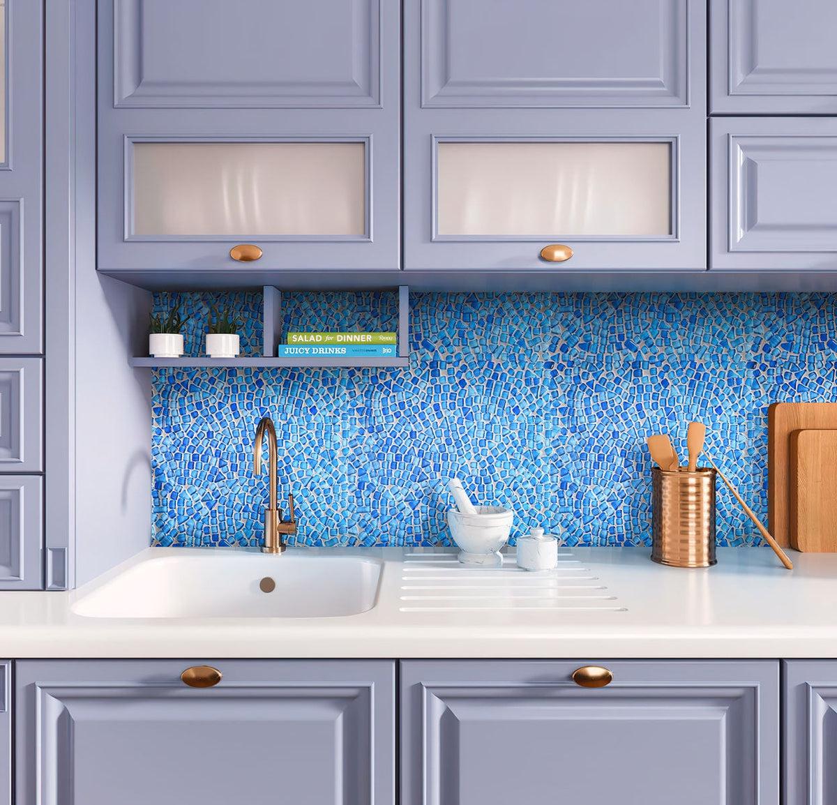 Diamond Sky Glass Pebble Mosaic Tile kitchen backsplash