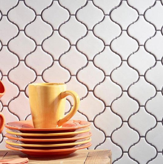 Dimension White Arabesque Porcelain Mosaic Tile Backsplash