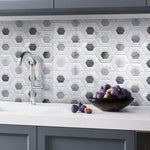 Kitchen with Double Hex Carrara & Bardiglio Marble Mosaic Tile Wall