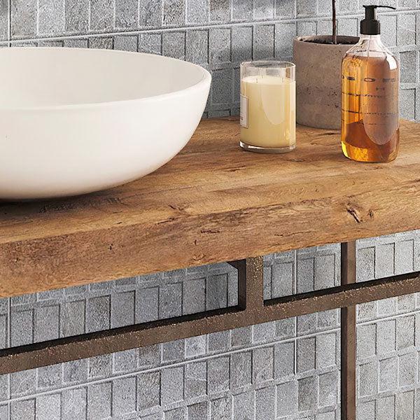 Bathroom Table of Wood & Iron with Dover Gris Deco Background