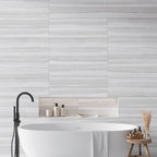 Dunescape Deco Gray 12x36 Large Format Ceramic Tile Bathroom Wall