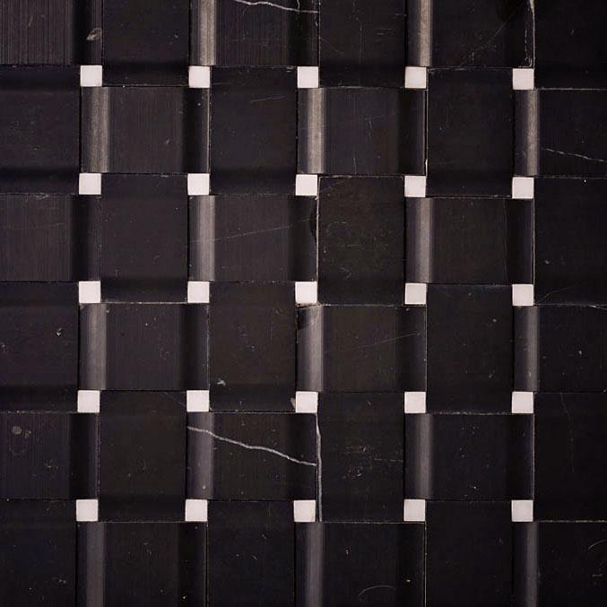 Black and White Basketweave Tile with 3D Marble Details