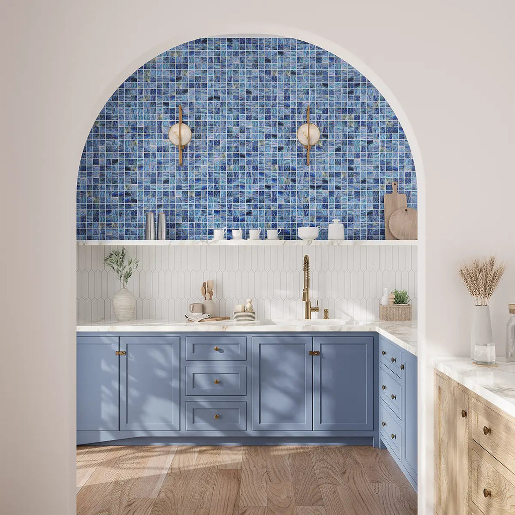 Dusk Blue Glossy 2" Mixed Squares Glass Pool Tile | Tile Club