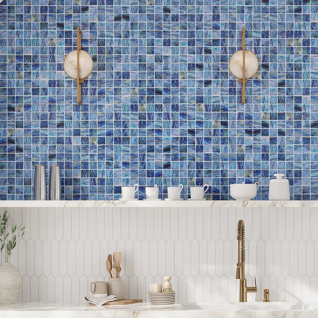 Dusk Blue Glossy 2" Mixed Squares Glass Pool Tile | Tile Club
