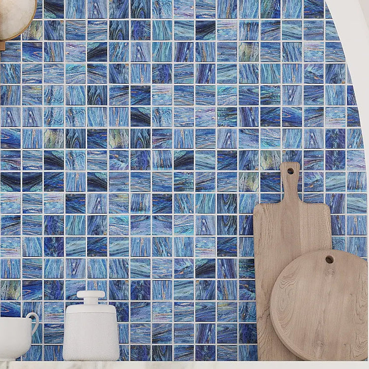 Dusk Blue Glossy 2" Mixed Squares Glass Pool Tile Wall Decor