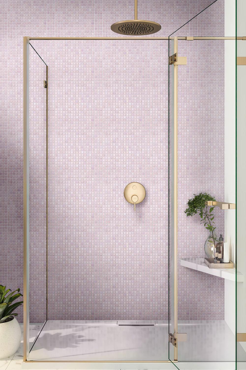 Dusty Lavender Squares Glass Pool Tile Shower Backsplash