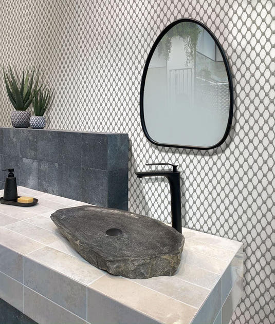 Eastern White Octagon With Bardiglio Dots Marble Mosaic Tile | Tile Club