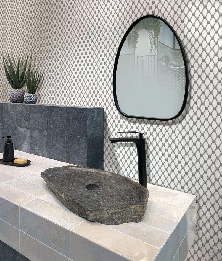 Eastern White Octagon With Bardiglio Dots Marble Mosaic Tile | Tile Club