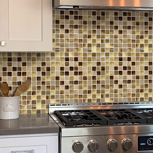 Kitchen Wall Tile with Eclectic Light Gold Square Mosaics