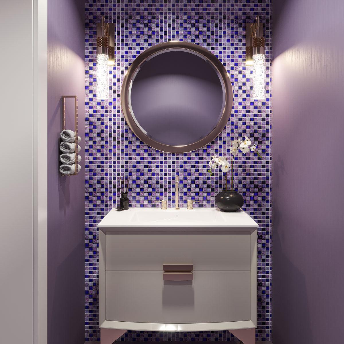 Very Peri Purple Half Bathroom with 2022 Trending Tiles