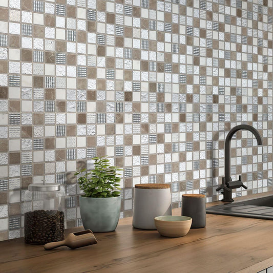 Eclectic Silver Square Mosaic kitchen wall tile