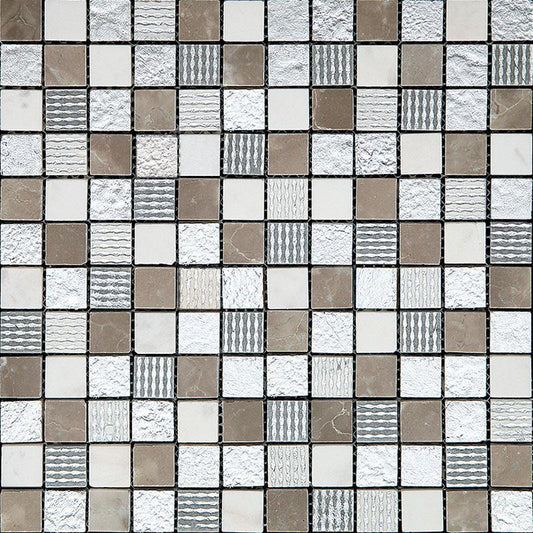11.7" x 11.7" Eclectic Silver Square Mosaic Tile | Tile Club | Position1