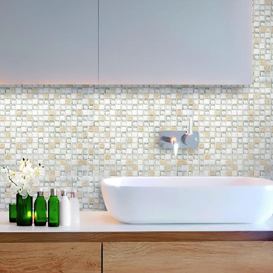 White and Beige Micro Square Glass Mosiac Tile