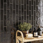 Larkin Black Gloss Ceramic Subway Tile 2"x8" | Tile Club