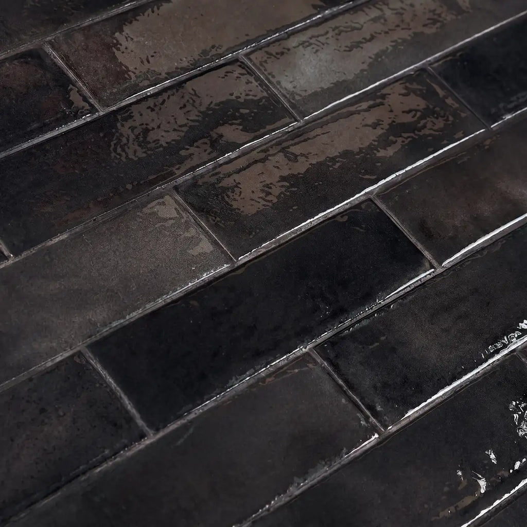Larkin Black Gloss Ceramic Subway Tile 2"x8" | Tile Club