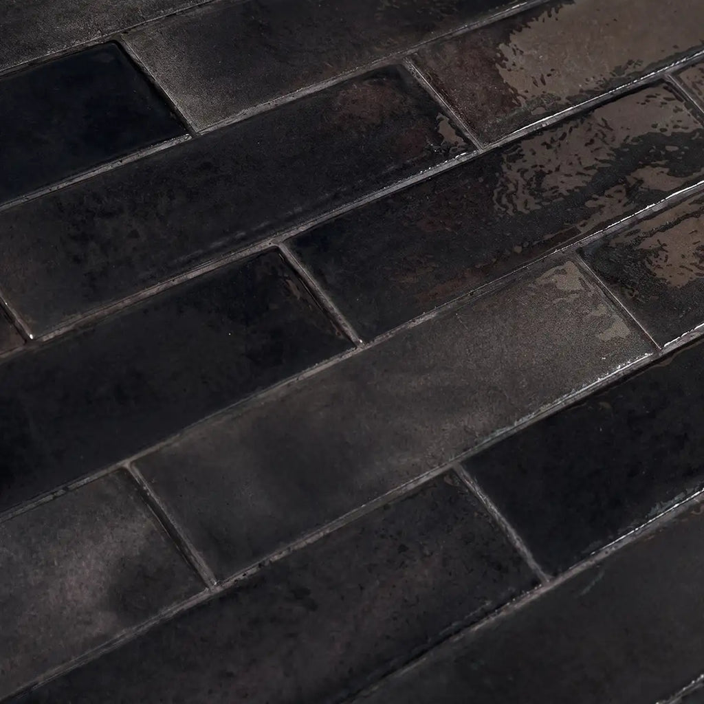 Larkin Black Gloss Ceramic Subway Tile 2"x8" | Tile Club
