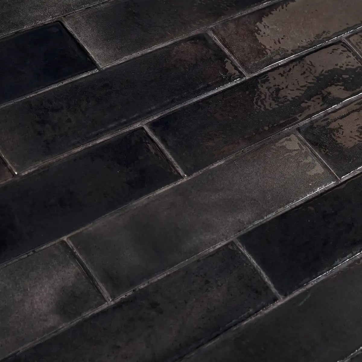 Larkin Black Gloss Ceramic Subway Tile 2"x8" | Tile Club