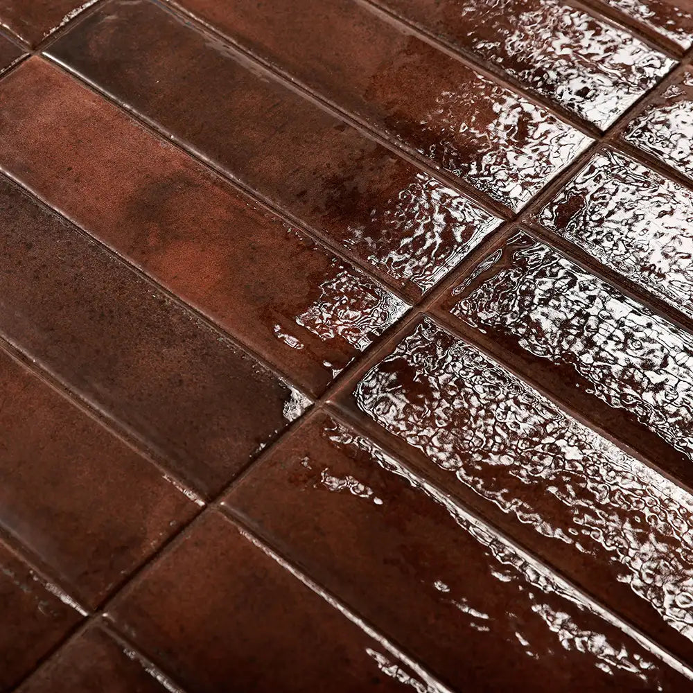 Larkin Brown Gloss Ceramic Subway Tile 2"x8" | Tile Club