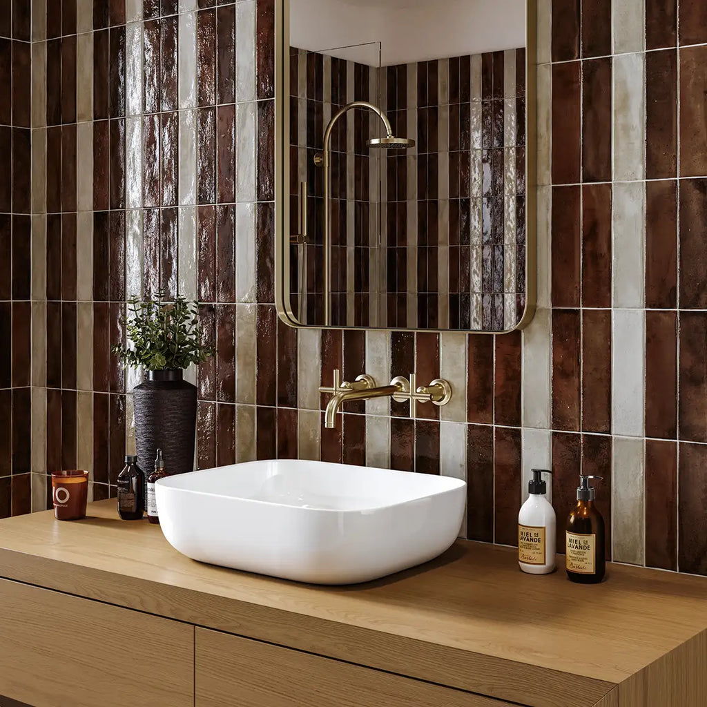 Larkin Brown Gloss Ceramic Subway Tile 2"x8" | Tile Club