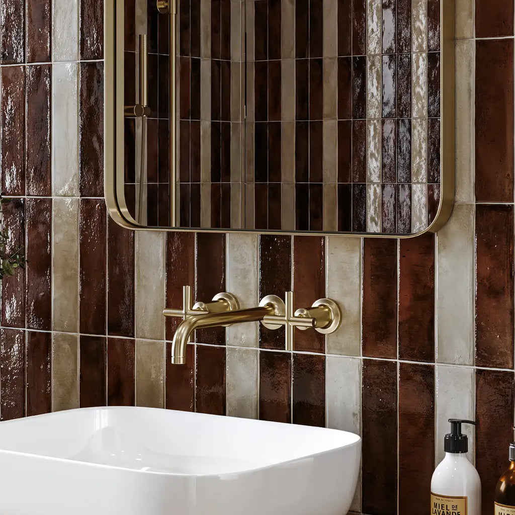 Larkin Brown Gloss Ceramic Subway Tile 2"x8" | Tile Club