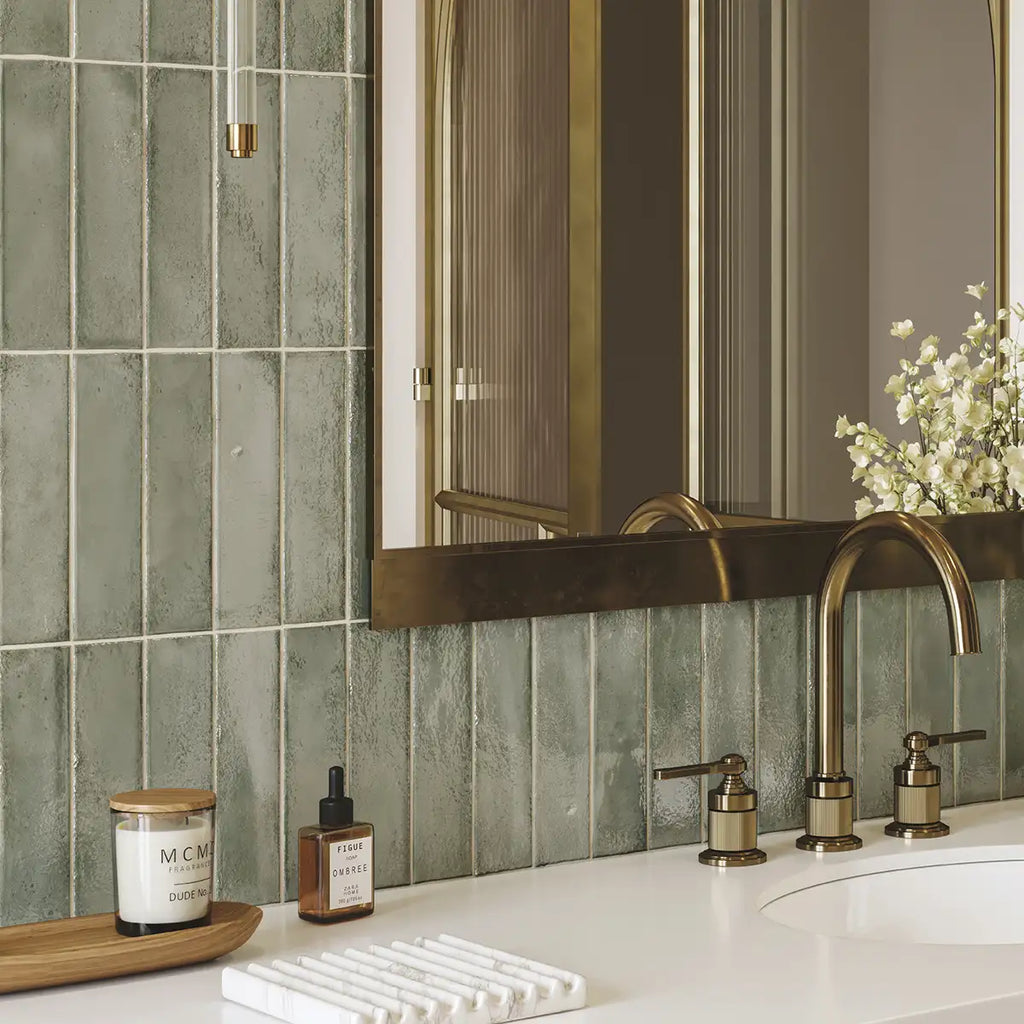 Larkin Green Gloss Ceramic Subway Tile 2"x8" | Tile Club