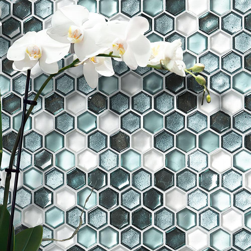 Emerald Hexagon Glass Mosaic Tile | Tile Club
