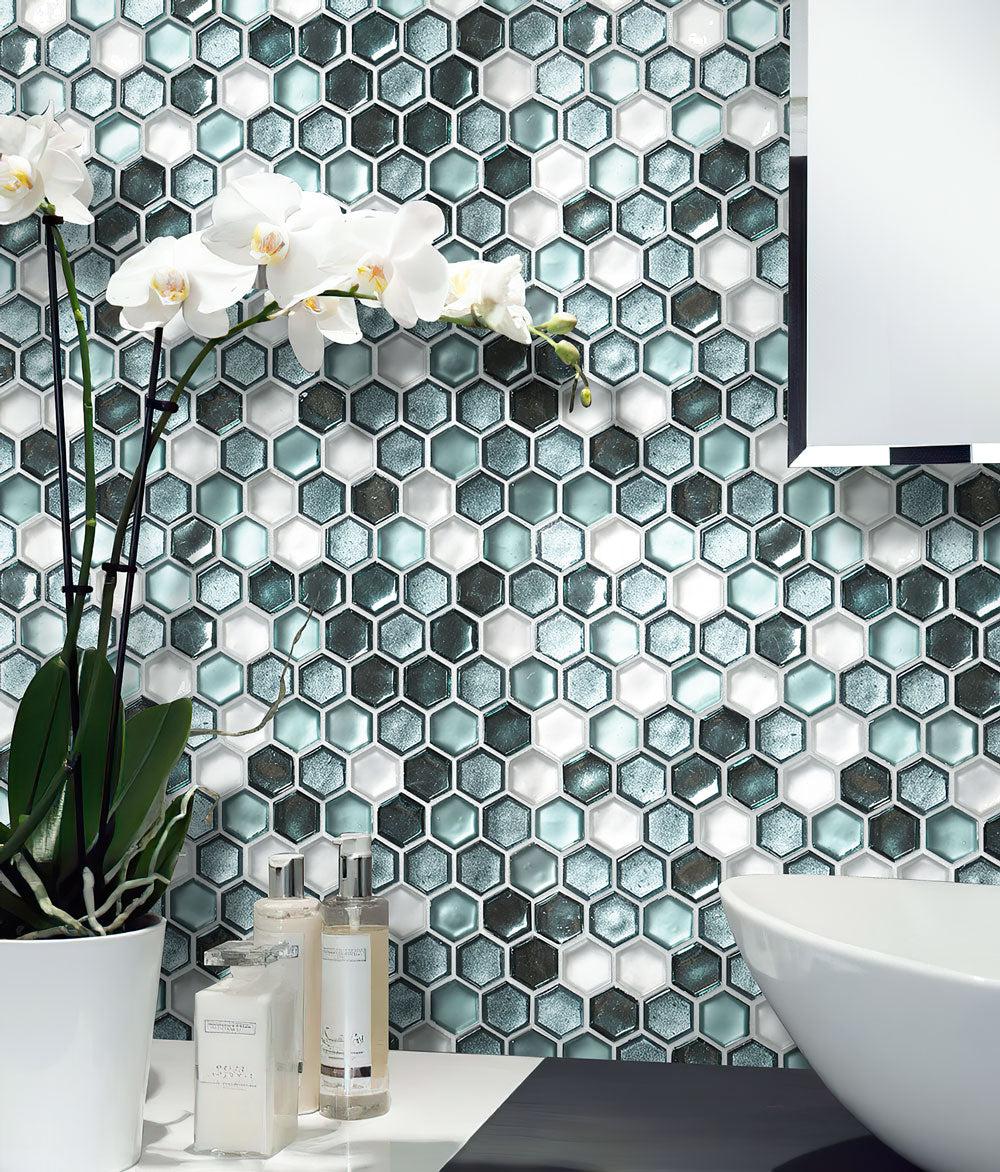 Emerald Hexagon Glass Mosaic Tile