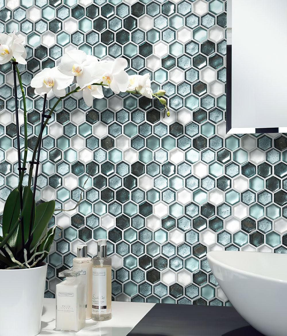 Emerald Hexagon Glass Mosaic Tile | Tile Club