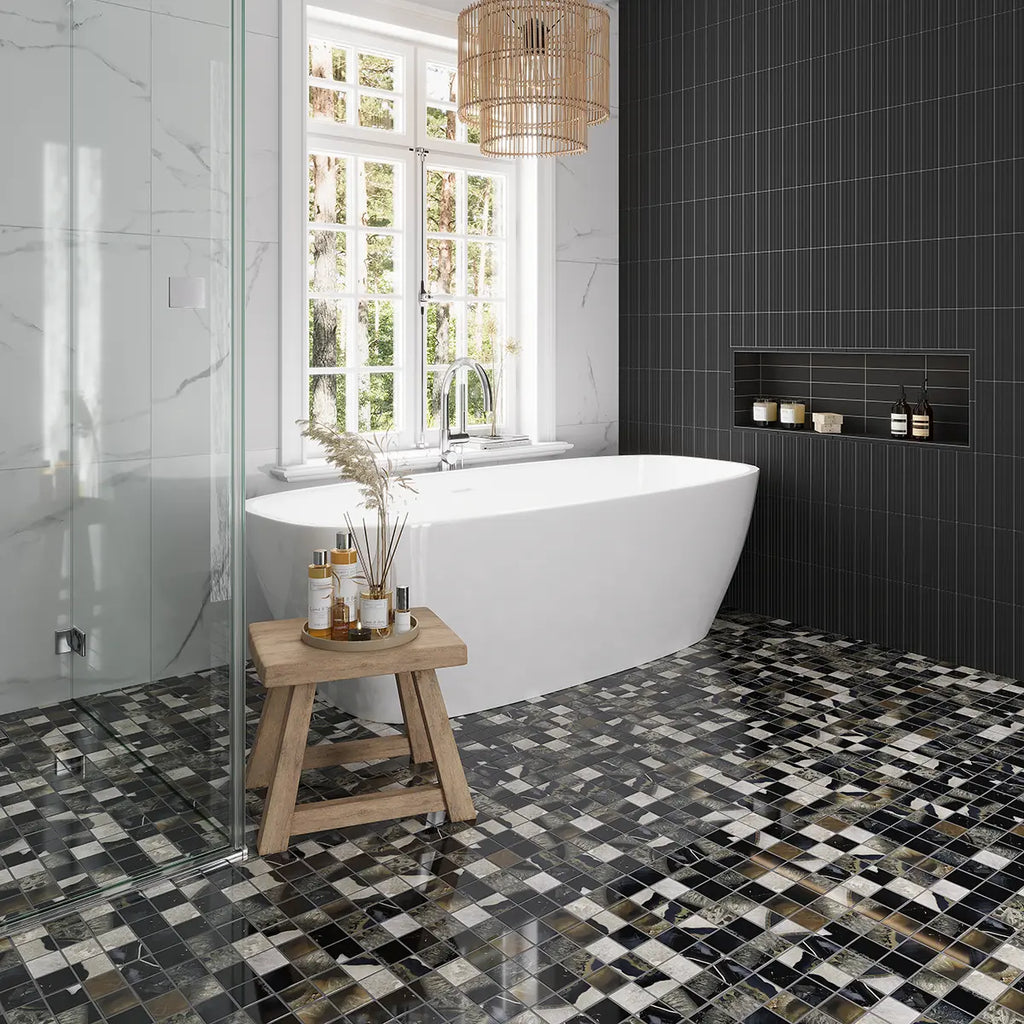 Emporio Agate Geode Black 2x2 Porcelain Mosaic | Tile Club