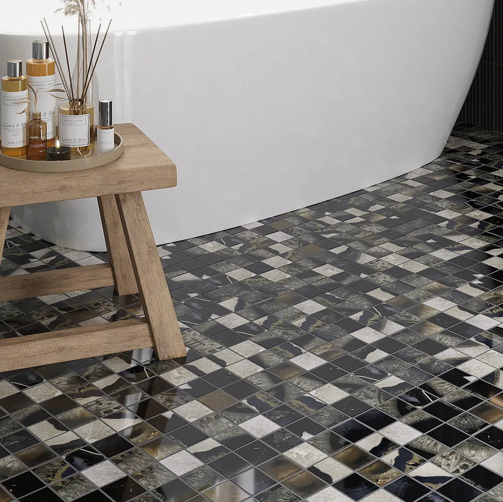 Emporio Agate Geode Black 2x2 Porcelain Mosaic | Tile Club