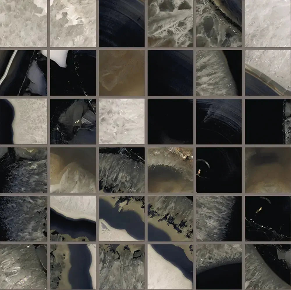 Emporio Agate Geode Black 2x2 Porcelain Mosaic