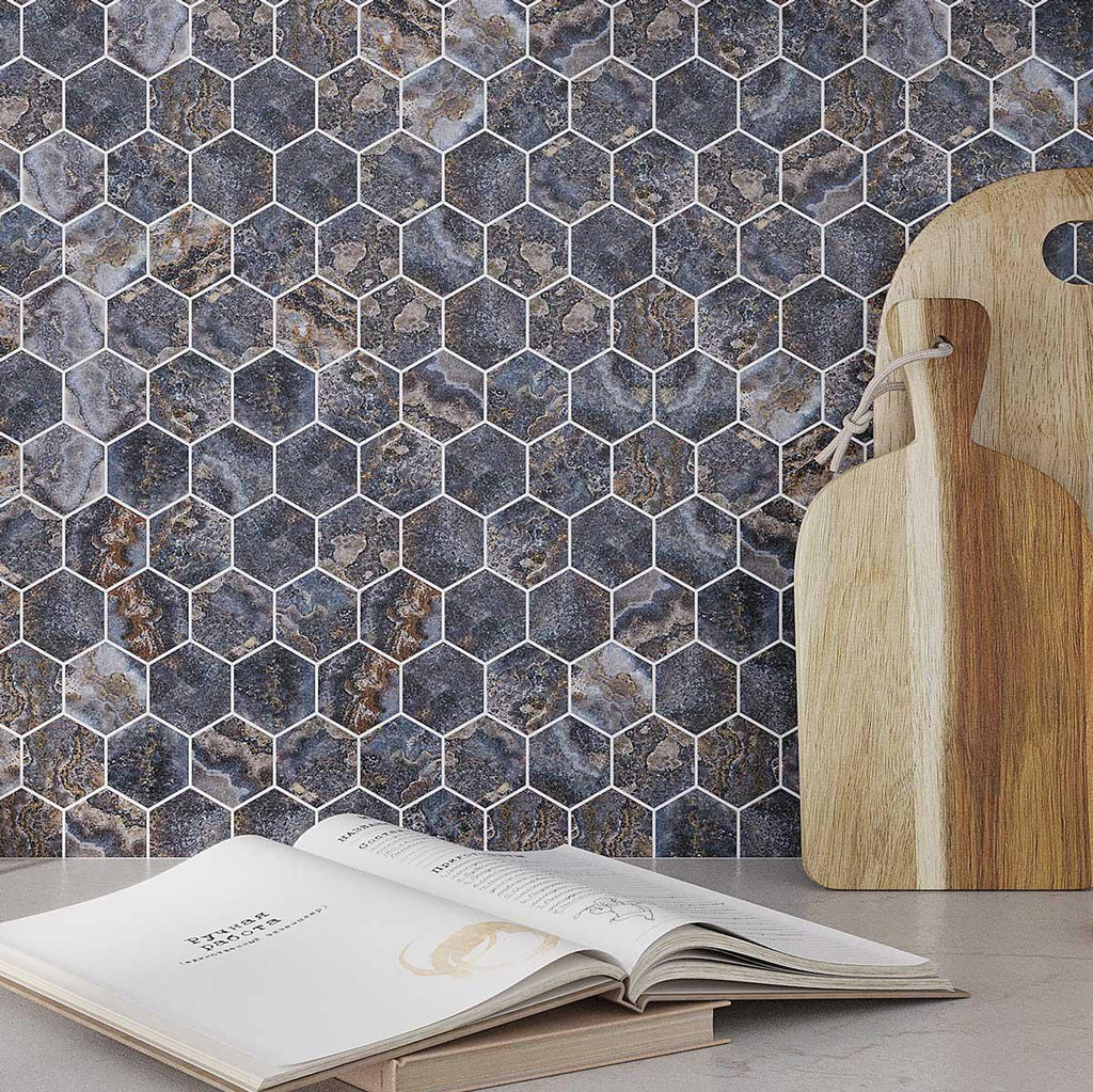 Emporio Baroque Blue Hexagon Stone-look tiles