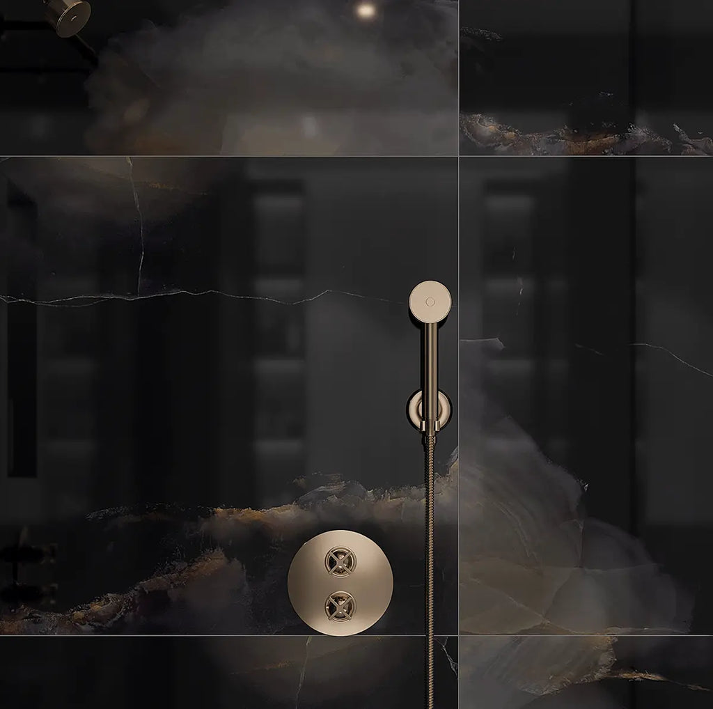 Emporio Black Onyx Large-Format Porcelain Tile Shower Wall