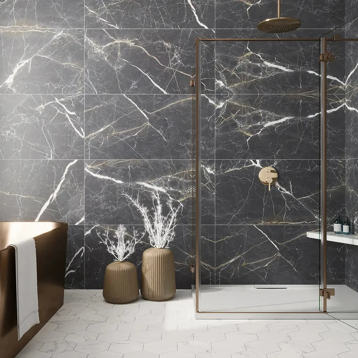 Emporio Bold Black Porcelain Tile 24x48 | Tile Club